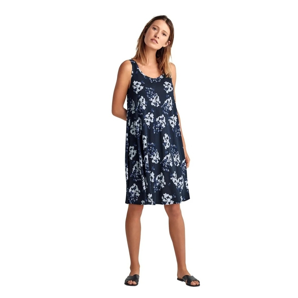 Ellos Blue Floral Sleeveless Crossover Tank Dress, Size M 14-16